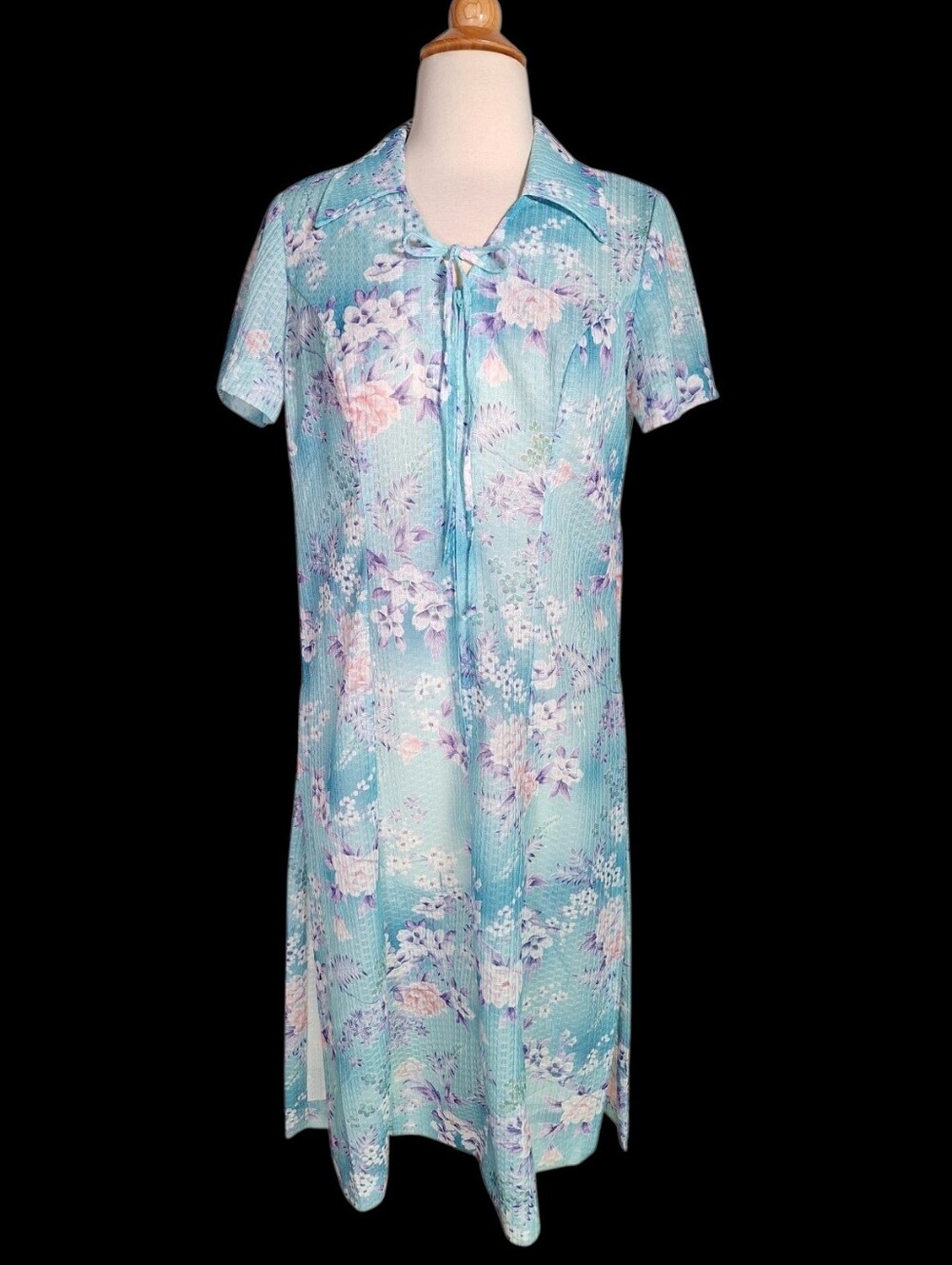 Vintage 70s Floral House Dress S/M Semi Sheer Grannycore Cottagecore Muumuu